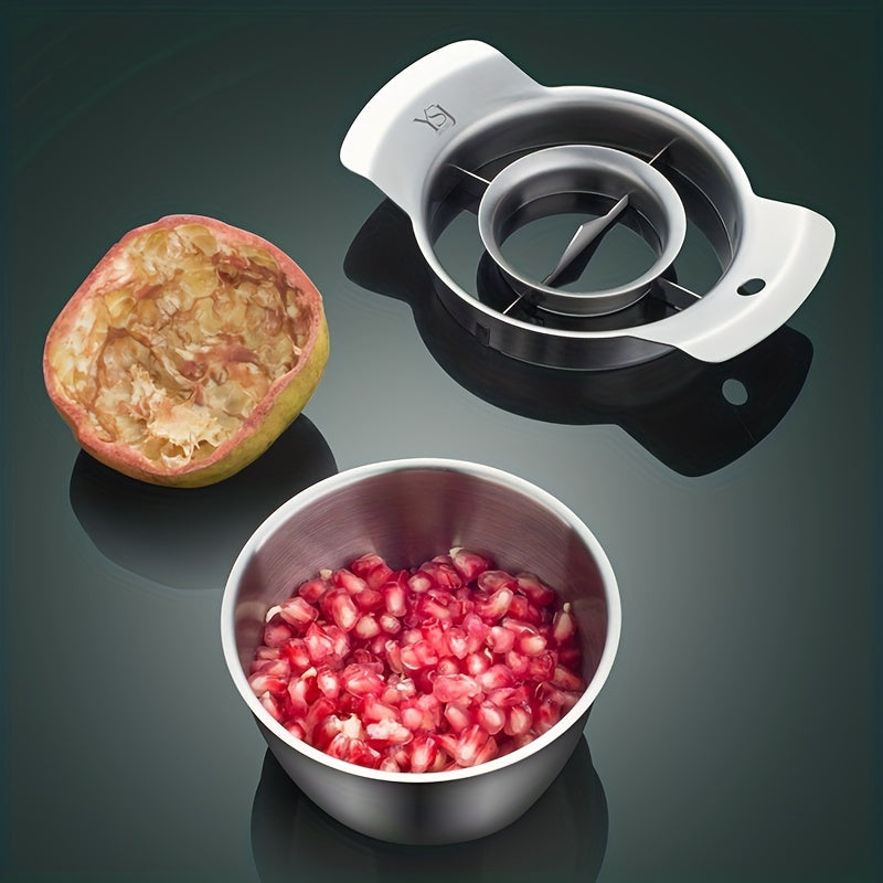 Set of 3 tools for peeling pomegranates, made of durable 304 stainless steel. Includes a meat picker, fruit peeler, and arils removal tool. Easy to use and perfect for removing seeds from pomegranates in the kitchen. Ideal for home cooks.