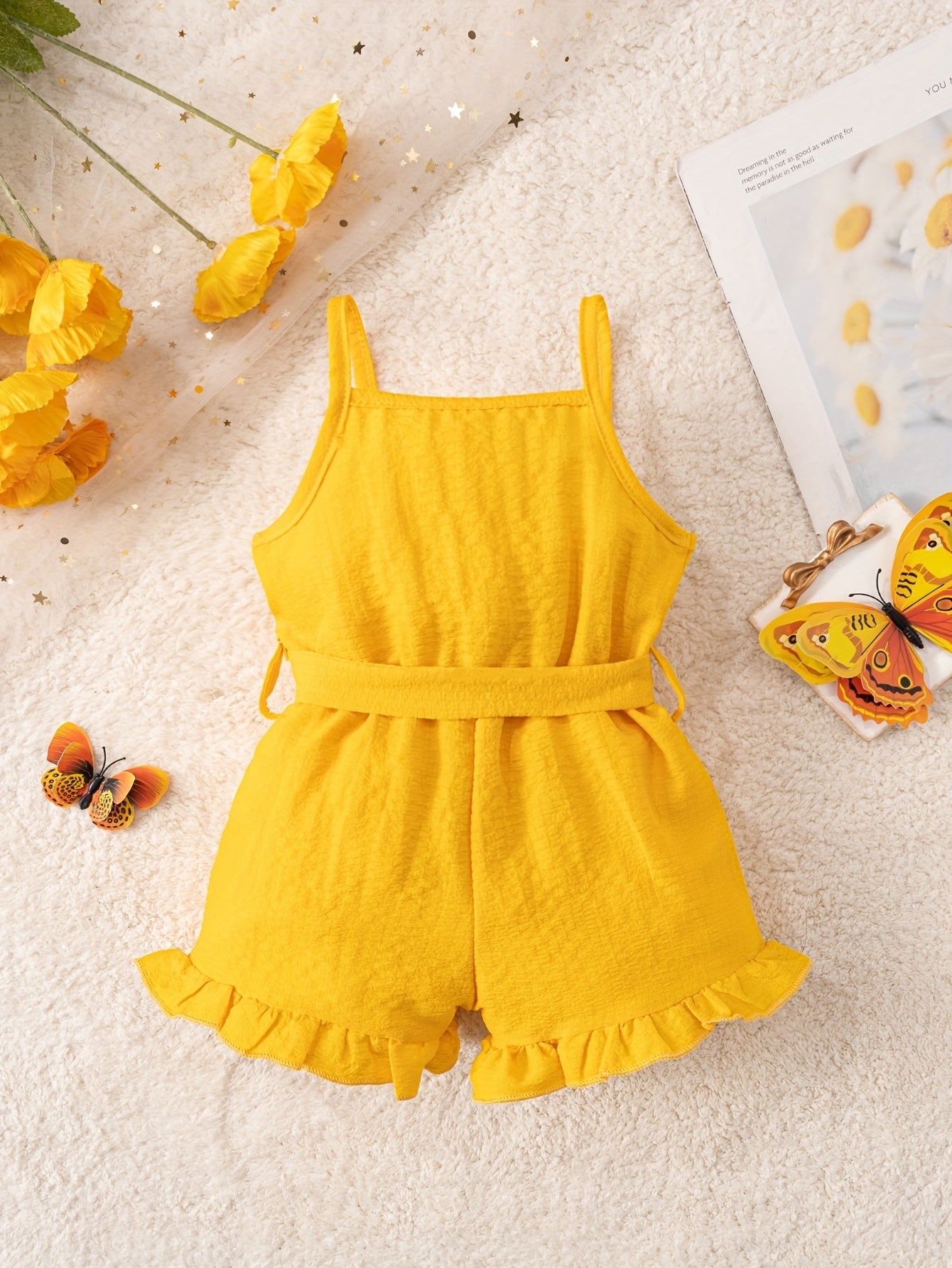 Two cute bubble rompers with straps for baby girls learning to walk, perfect for spring, summer, and autumn. Includes belt, great for holiday party gifts and outdoor wear.