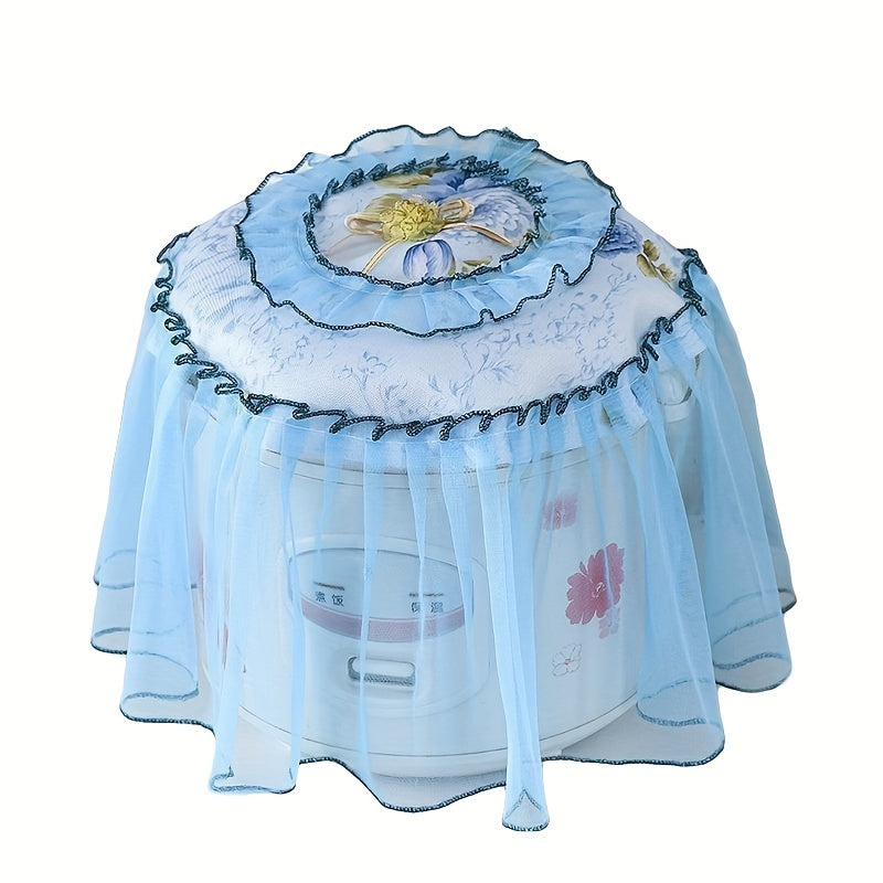 Cover your rice cooker in style with this elegant floral lace round cover. This multi-functional European-style cover not only protects your appliance from dust but also adds a decorative touch to your kitchen. The cover comes in white, light blue