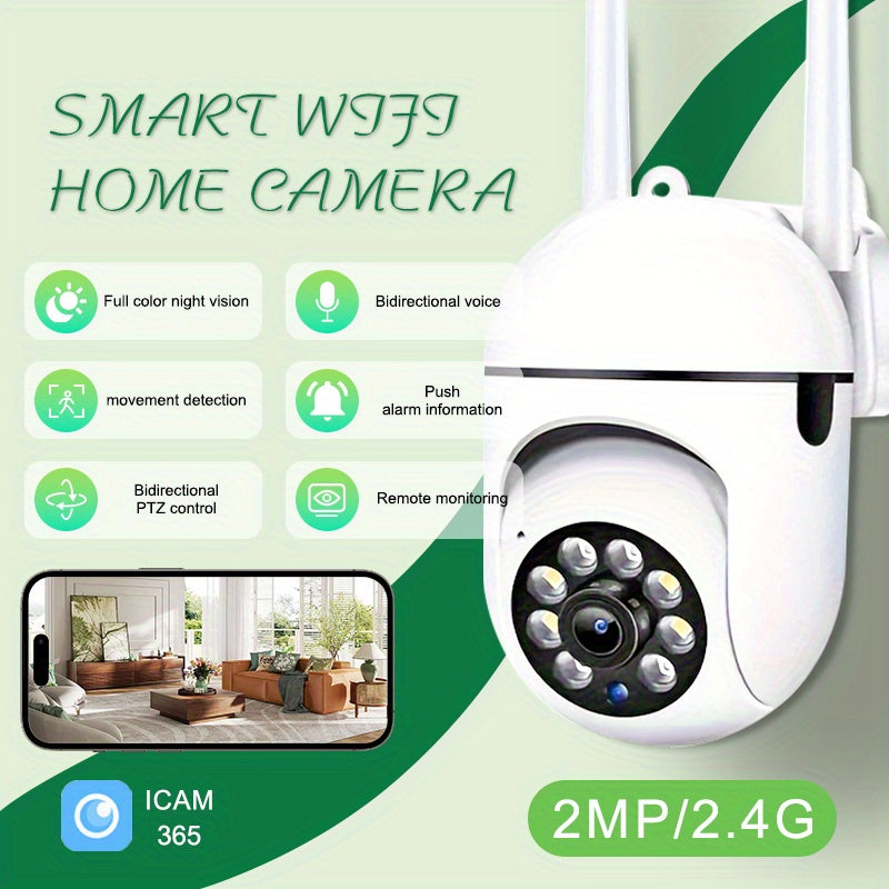 Safeguard your family with the 1pc Teruhal 1080p WiFi Security Camera. This 2MP camera offers 2.4GHz wireless home surveillance, complete with night vision, motion detection, two-way audio, PTZ control, and remote monitoring via smartphone. Powered by