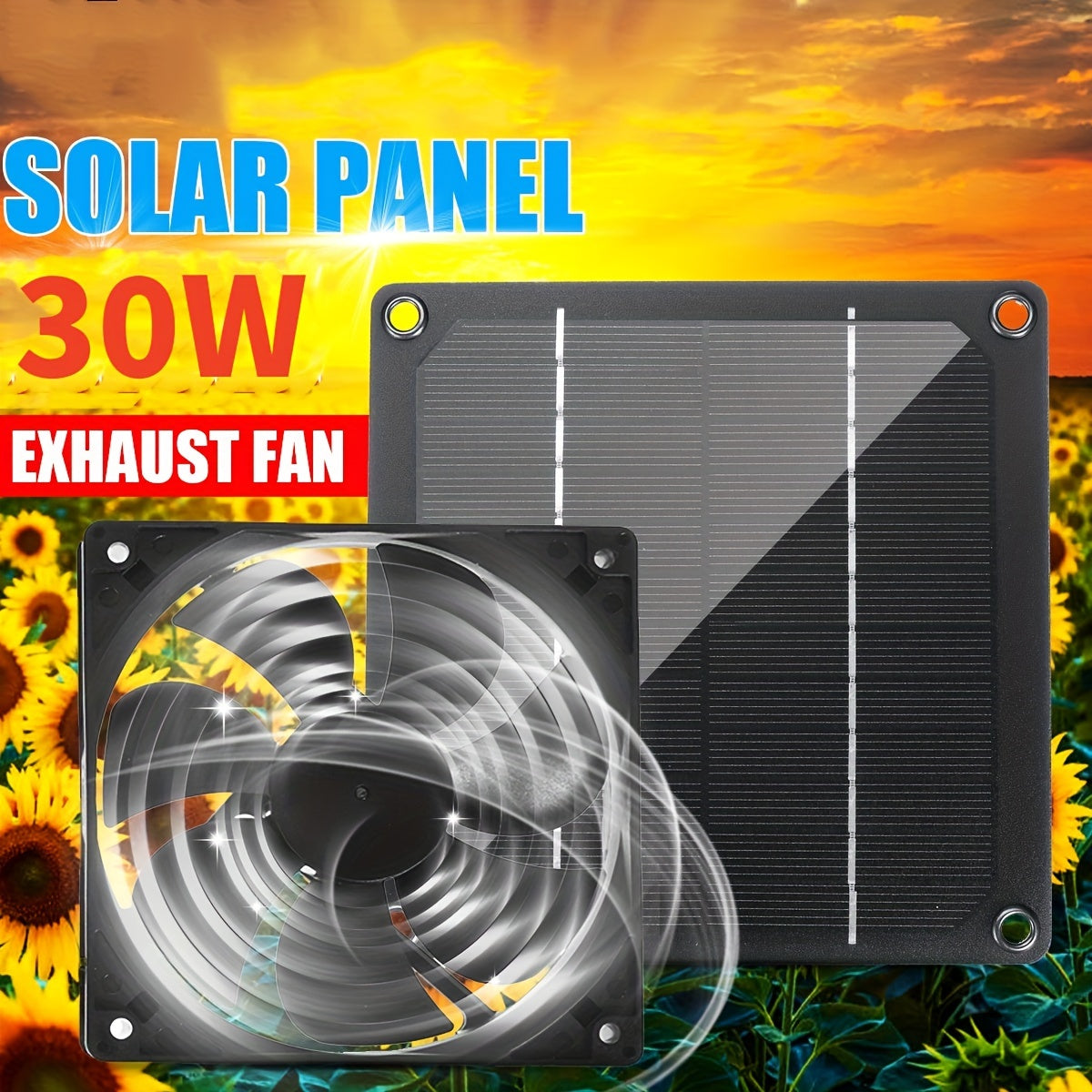 Decorative portable 12V solar-powered exhaust fan, perfect for RVs, greenhouses, and pet houses. Comes with a mini fan.