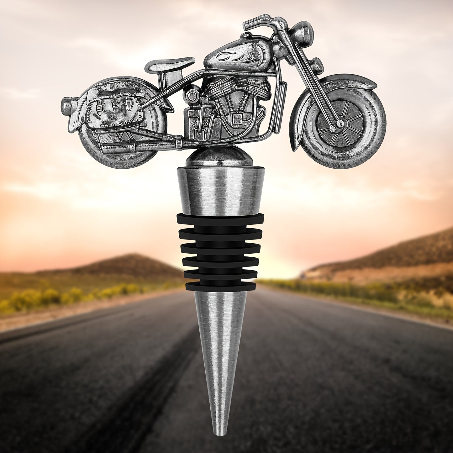 Motorcycle wine stopper ideal for men who ride, perfect for gifting.