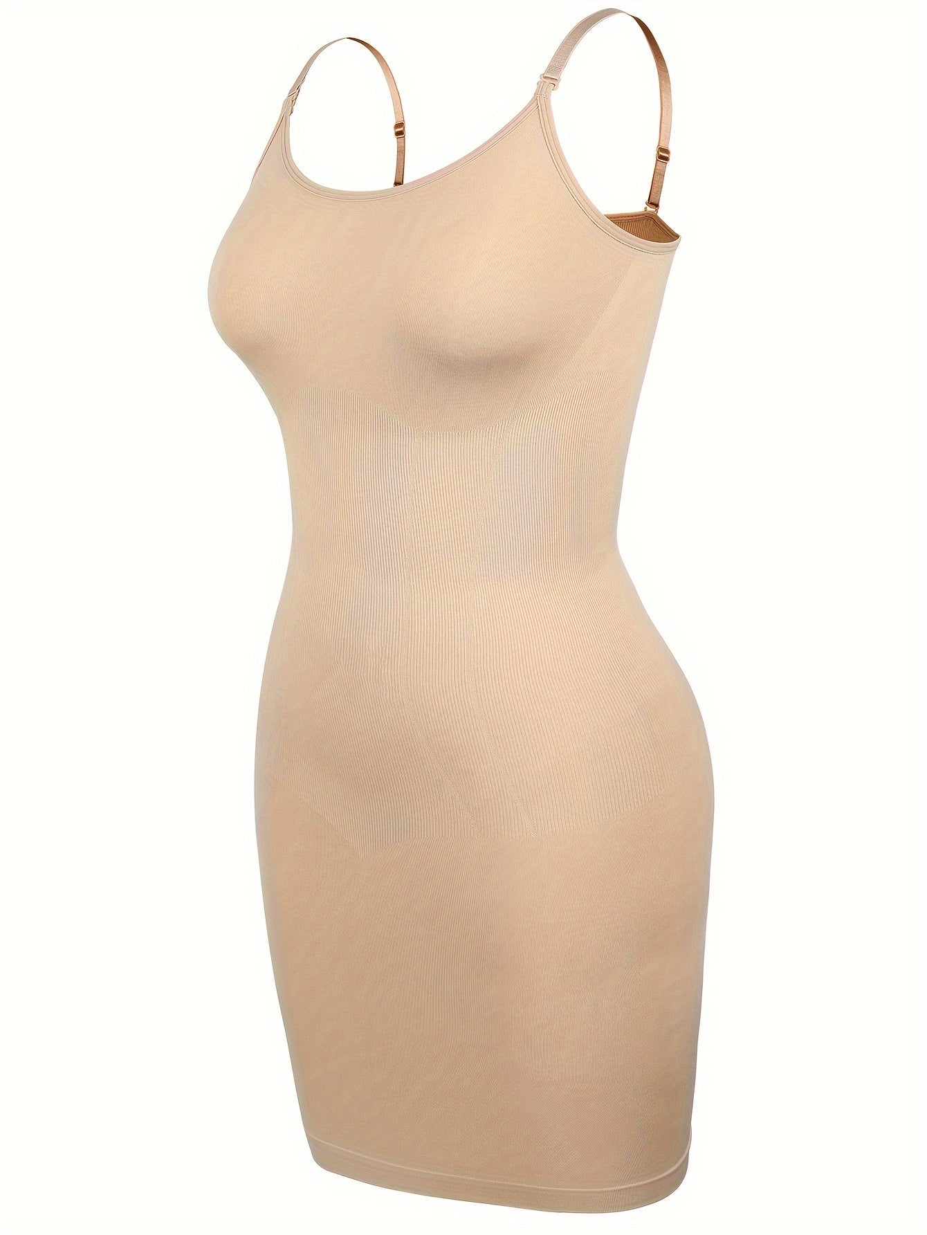 Women's body shaper lingerie dress with tummy control and non-slip spaghetti straps.