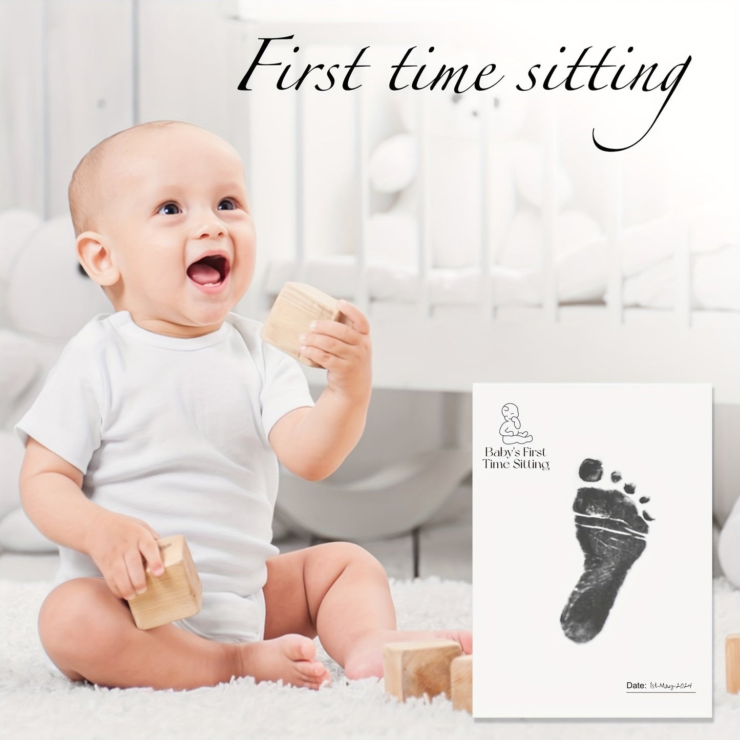 7-piece Ai Bei Parent Co First Milestone Keepsake Kit includes Inkless Hand & Footprint Cards, Clean Touch Memory Casting Paper, and 7 Wipe Bags. Perfect for capturing memories from birth to 3 years old, this kit makes a wonderful family memory gift.