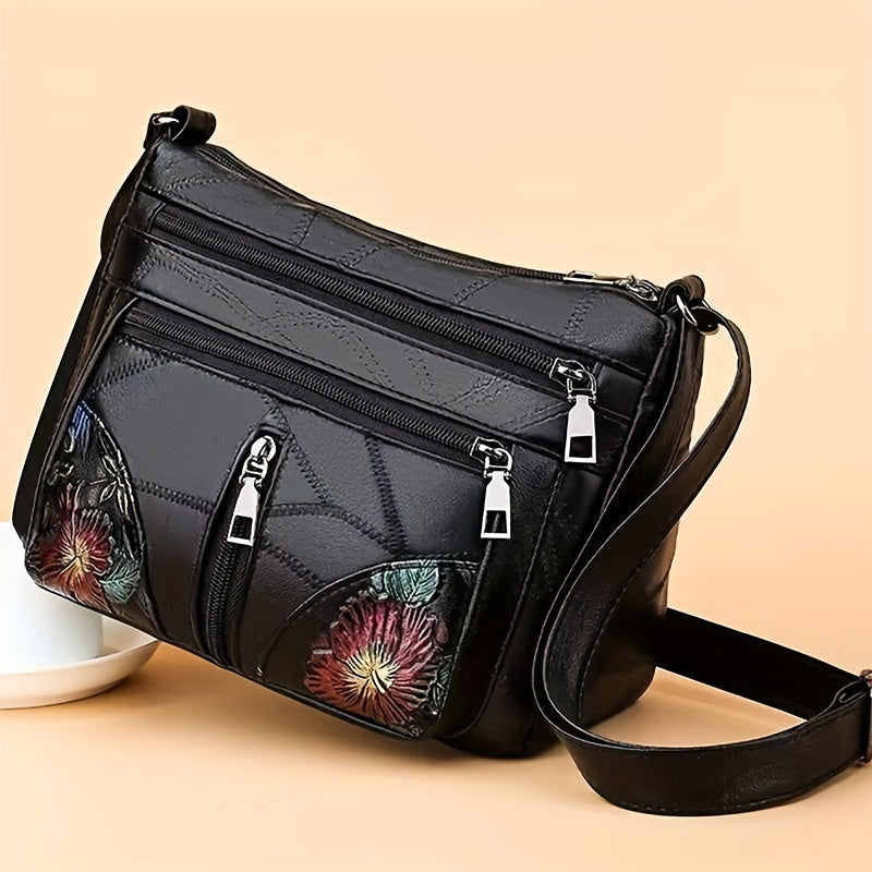 New neutral square bag with one-shoulder oblique strap and hand-painted pattern.