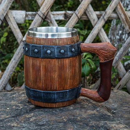 Stainless steel barrel-shaped coffee mug - ideal for hot or cold drinks, great for home use or as a gift.