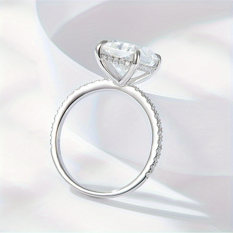 Stunning 4CT Moissanite Diamond Ring in S925 Silver - Sophisticated & Alluring, August Birthstone, Perfect for Celebrations, Versatile for Any Occasion, Sparkling Moissanite, Timeless Elegance, Glamorous Appeal, Festive Charm