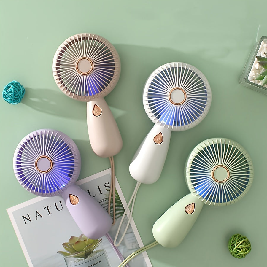 Compact Handheld Mini Fan with LED Lights, USB Rechargeable Quiet Desk Fan, Perfect for Personal Cooling on the Go or at the Office