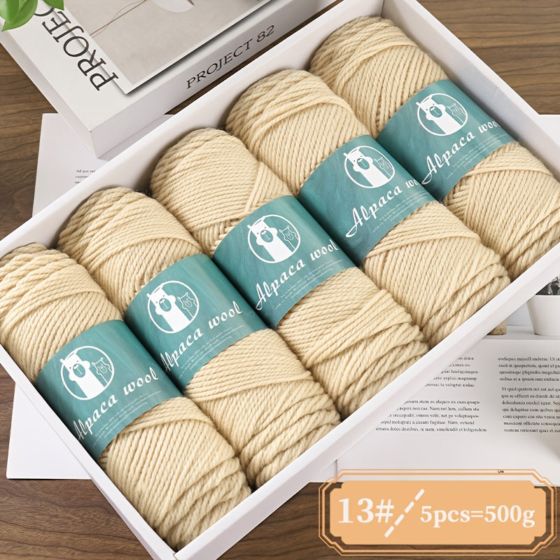 5-Pack Alpaca Wool Yarn, 500g Each, Multicolor Thick-Thin Yarn for Handmade Clothing - Various Styles