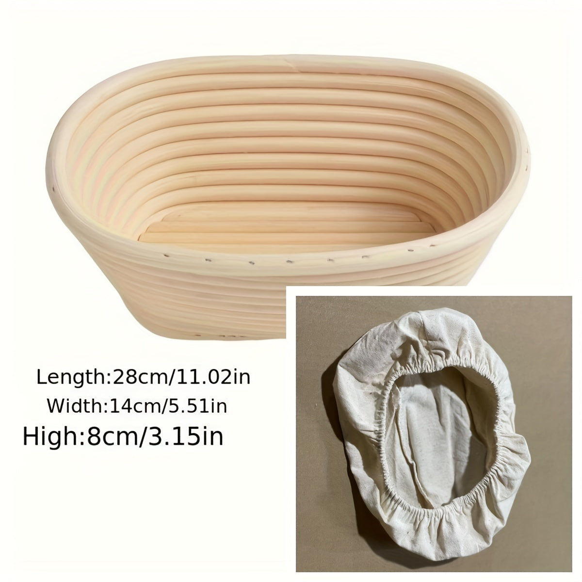 1 piece of Rattan Bread Proofing Basket featuring a Liner Cloth. Made with Natural Oval Rattan Wicker for Dough Fermentation. Ideal for Sourdough Bread, perfect for Kitchen Baking Tools.