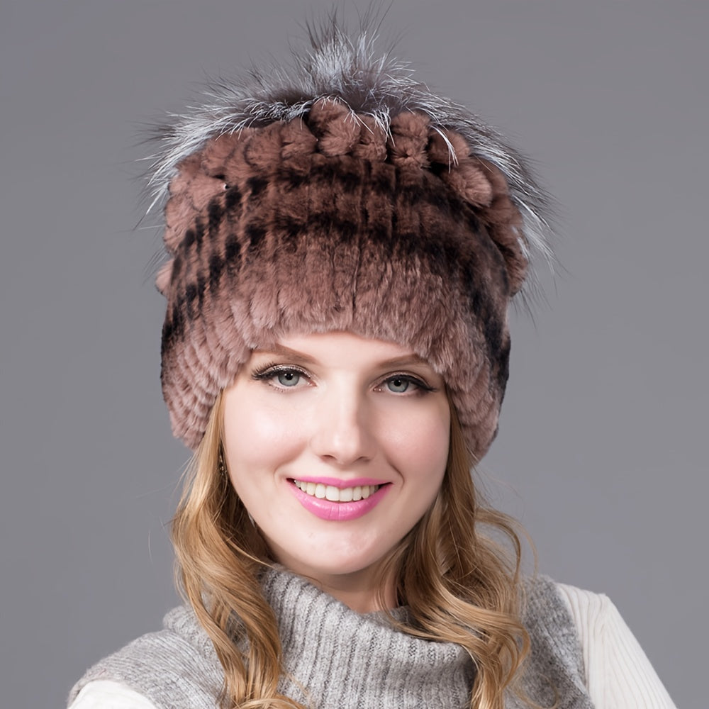 Trendy faux fur beanie for women and girls, perfect for staying warm in cold weather.