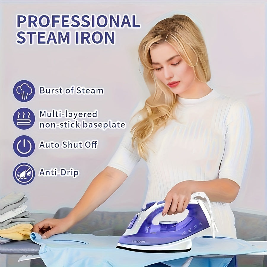 2000W Steam Iron for Clothes featuring Non-Stick Soleplate and Adjustable Thermostat Control. Equipped with Overheat Safety Protection, Variable Steam Control, and a 2.2m power cord.