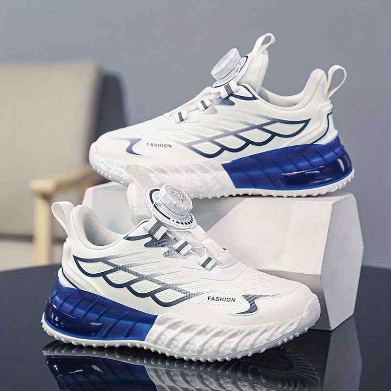 Casual low top sneakers with rotating button for boys, lightweight shock-absorbing option for running fitness.