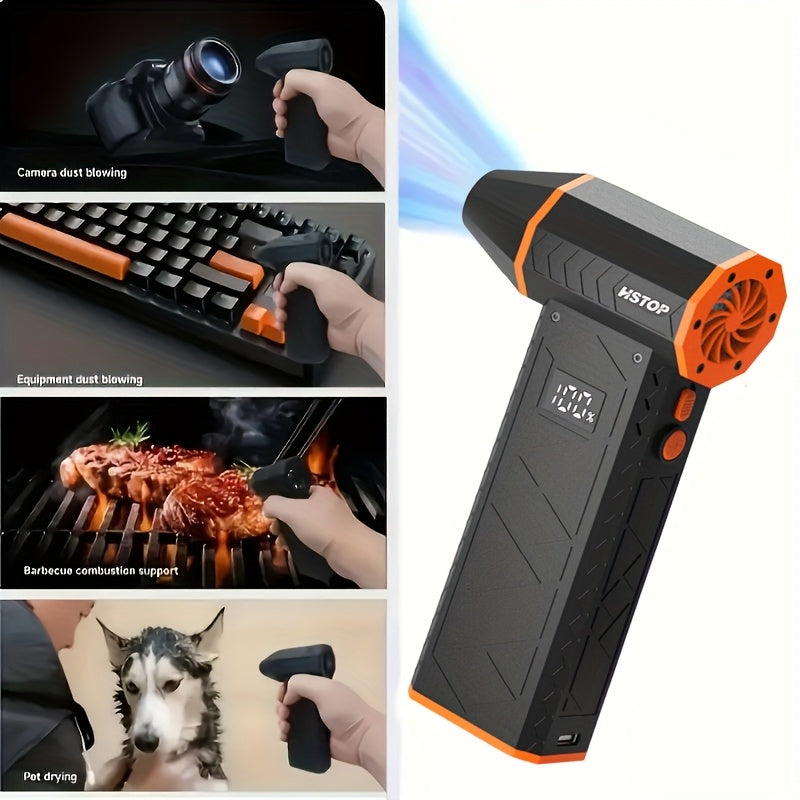 Portable TurboPower Handheld Air Blaster with USB-C charging, 4 speeds, wireless function, LED display - perfect for dusting, snow removal, camping.