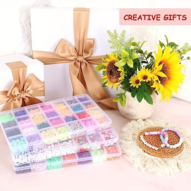 Set of 9600 pieces, including 96 colors of clay beads for bracelet making. This kit includes disc polymer clay beads for DIY handicraft necklace and jewelry making, presented in 4 convenient boxes - a perfect gift idea!