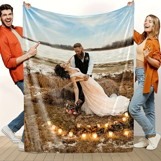 Create Your Own Flannel Throw Blanket - Add Your Favorite Photos, Luxuriously Soft & Comfortable for Lounging on Couch, Bed, or in Office, Ideal for Dorm or Camping - Unique Gift for Loved Ones, Including Couples, Families, and Pet Owners