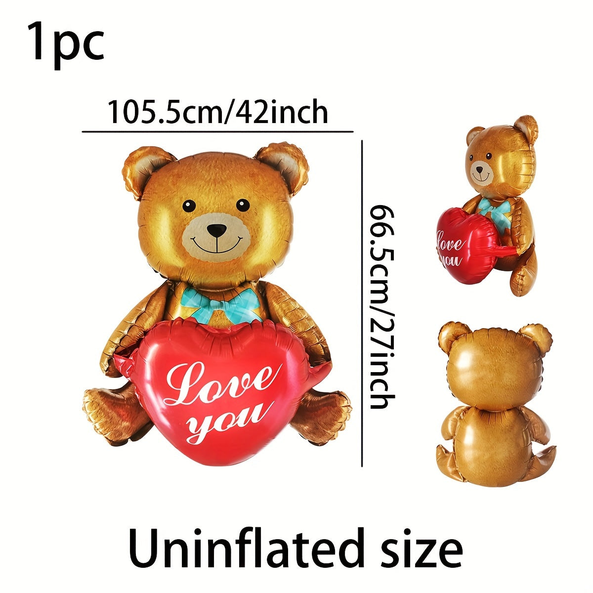 27-inch Valentine's Day teddy bear and heart balloon made of mixed color aluminum film, suitable for various events and ages 14+