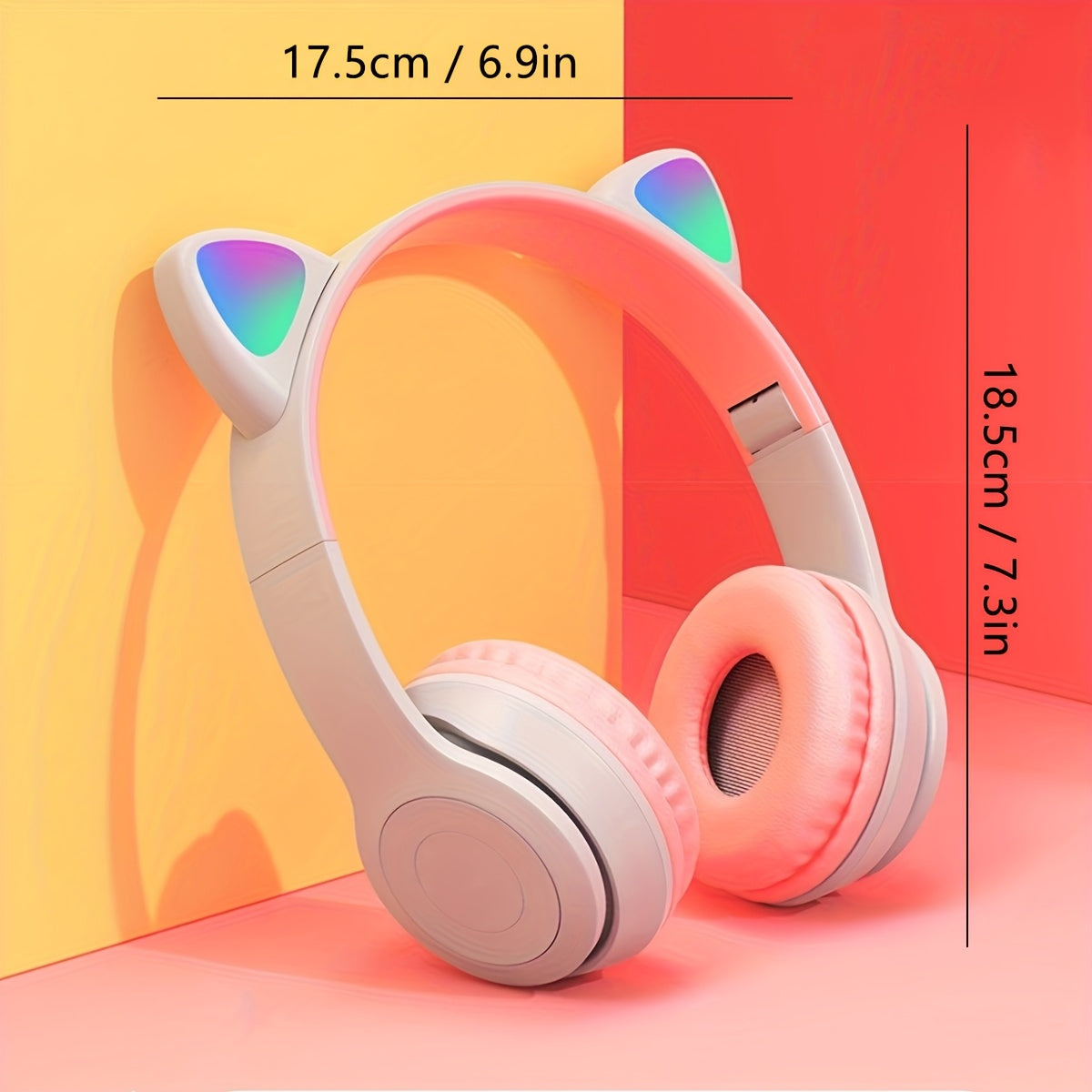 Cat Ear Wireless Headphones with LED light, foldable design, volume control, and Type-C charging - perfect for phones and as a gift.