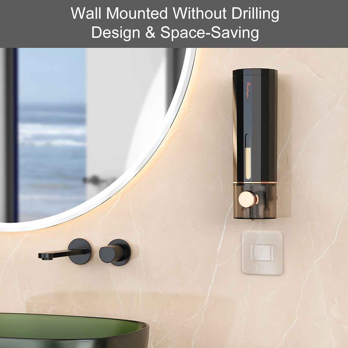 450ML Wall-Mounted Soap Dispenser, No-Drill, Space-Saving Design, Plastic, Lightweight, No Electricity, Shower Accessory