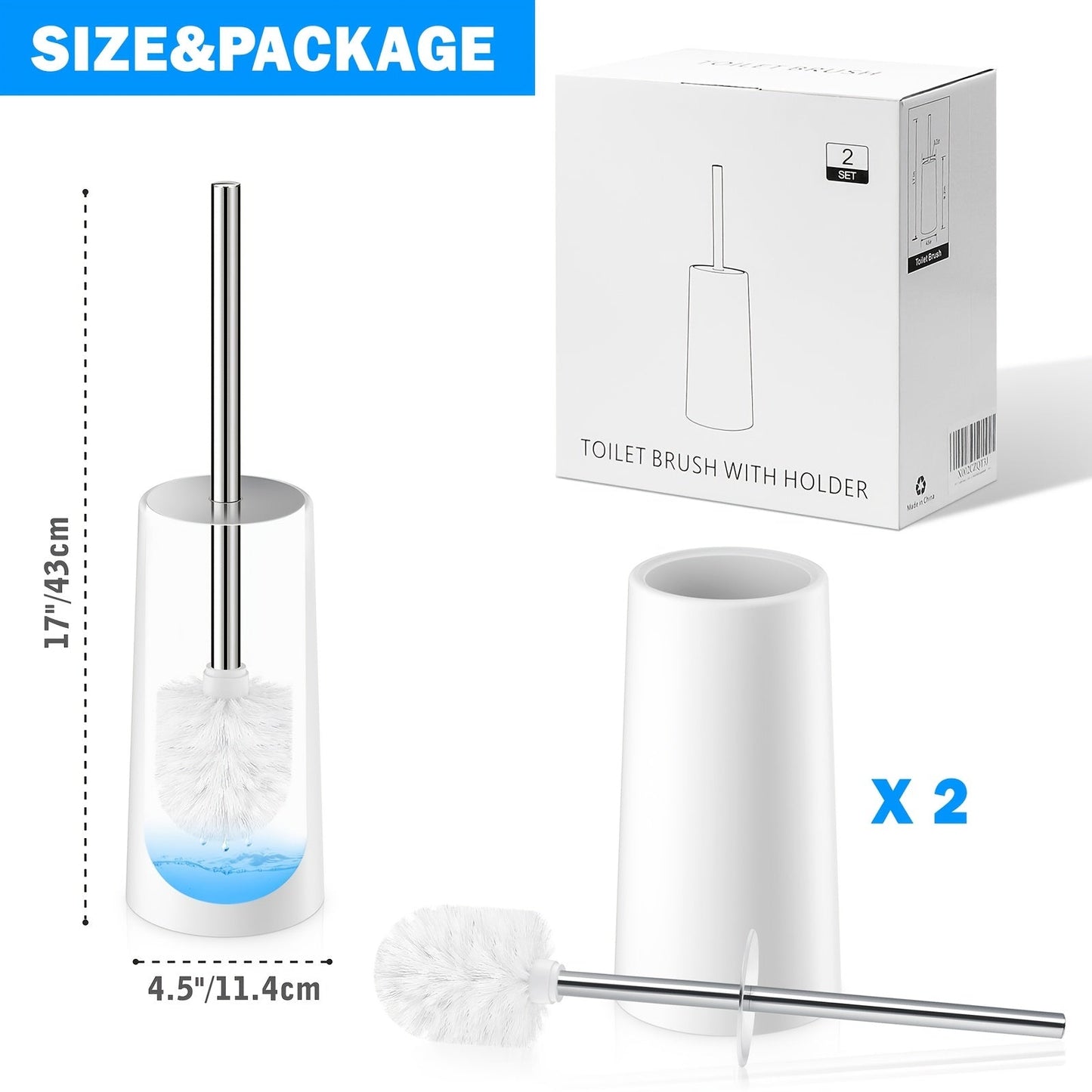 Upgrade your bathroom with the IXO Toilet Brush & Stand, a 2-pack set featuring a 304 stainless steel long shank. This sleek and durable toilet brush is designed for comfort and elegance in mind.