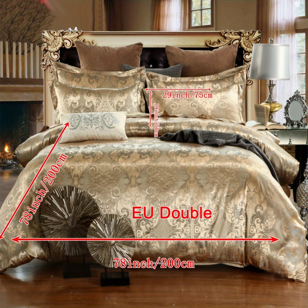 3 piece set includes a luxurious jacquard golden duvet cover and pillowcases, designed for ultimate comfort in your bedroom or guest room. Set includes 1 duvet cover and 1 or 2 pillowcases, core not included.