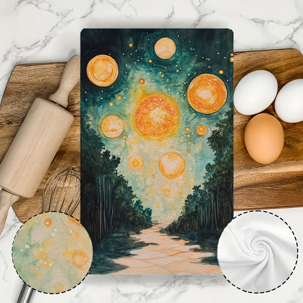 2 sets of luxurious kitchen towels featuring Signalis Star System artwork. These highly absorbent and machine washable dish hand towels measure 40.64x60.96 cm, making them perfect for holiday decor and everyday use. Elevate your kitchen with these