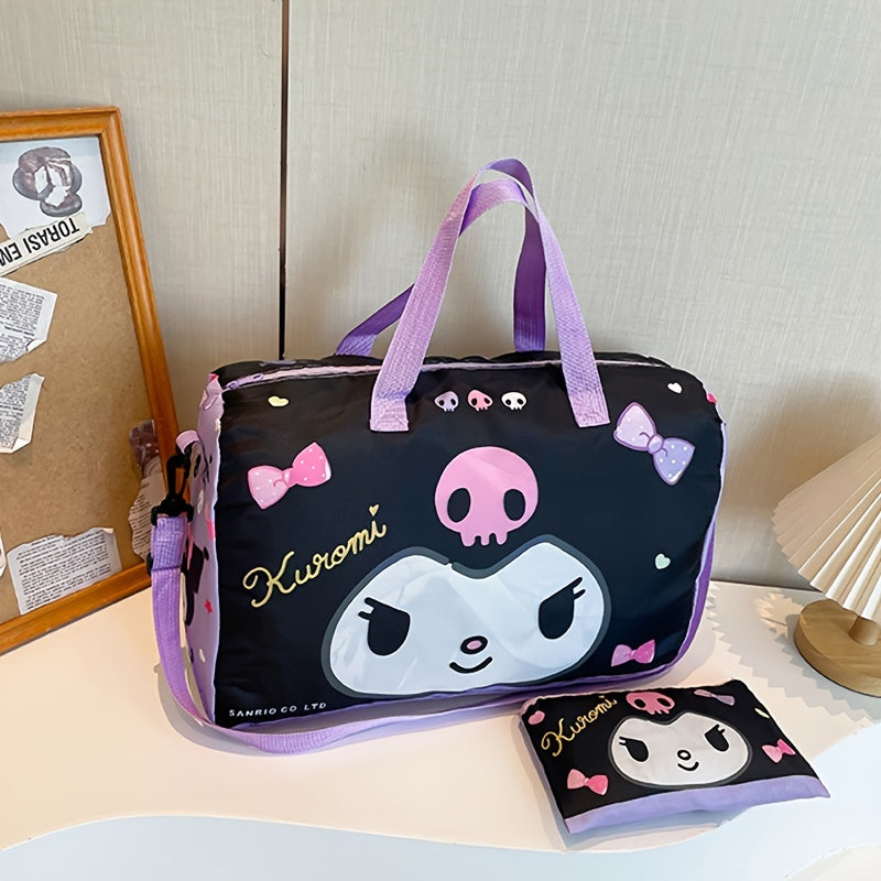 Hello Kitty va Kuromi Sayohat To'plami - Katta Hajmli Duffel va Mos Keltirilgan Pouchni o'z ichiga oladi, Mustahkam PVC Material, Ayollar uchun Tasodifiy va Qiziqarli Uslub - 2 Qismli To'plam