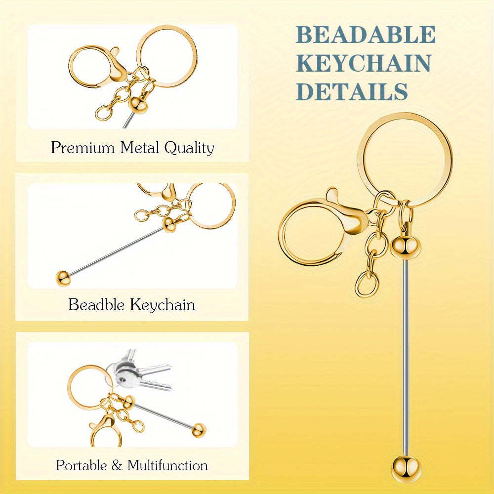 This set includes 12 blank bead keychain pendants, featuring golden bead keychain pendants, bead pendants, and gemstone keychain pendants - perfect for creating ornaments, DIY crafts, and giving as gifts for Christmas and Valentine's Day.