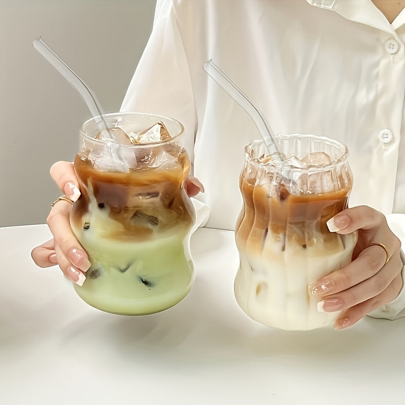 2 glass cups with straws for coffee or water at home and office