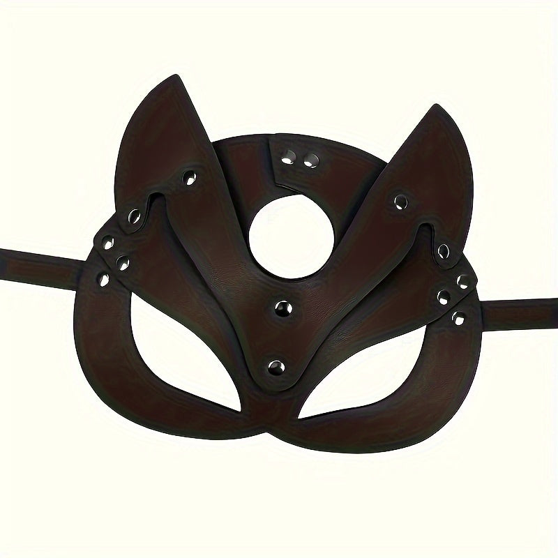 Woman's Faux Leather Cat Mask Costume with Bunny and Fox Animal Half Face Mask for Cosplay, Halloween Party Decoration, and Props