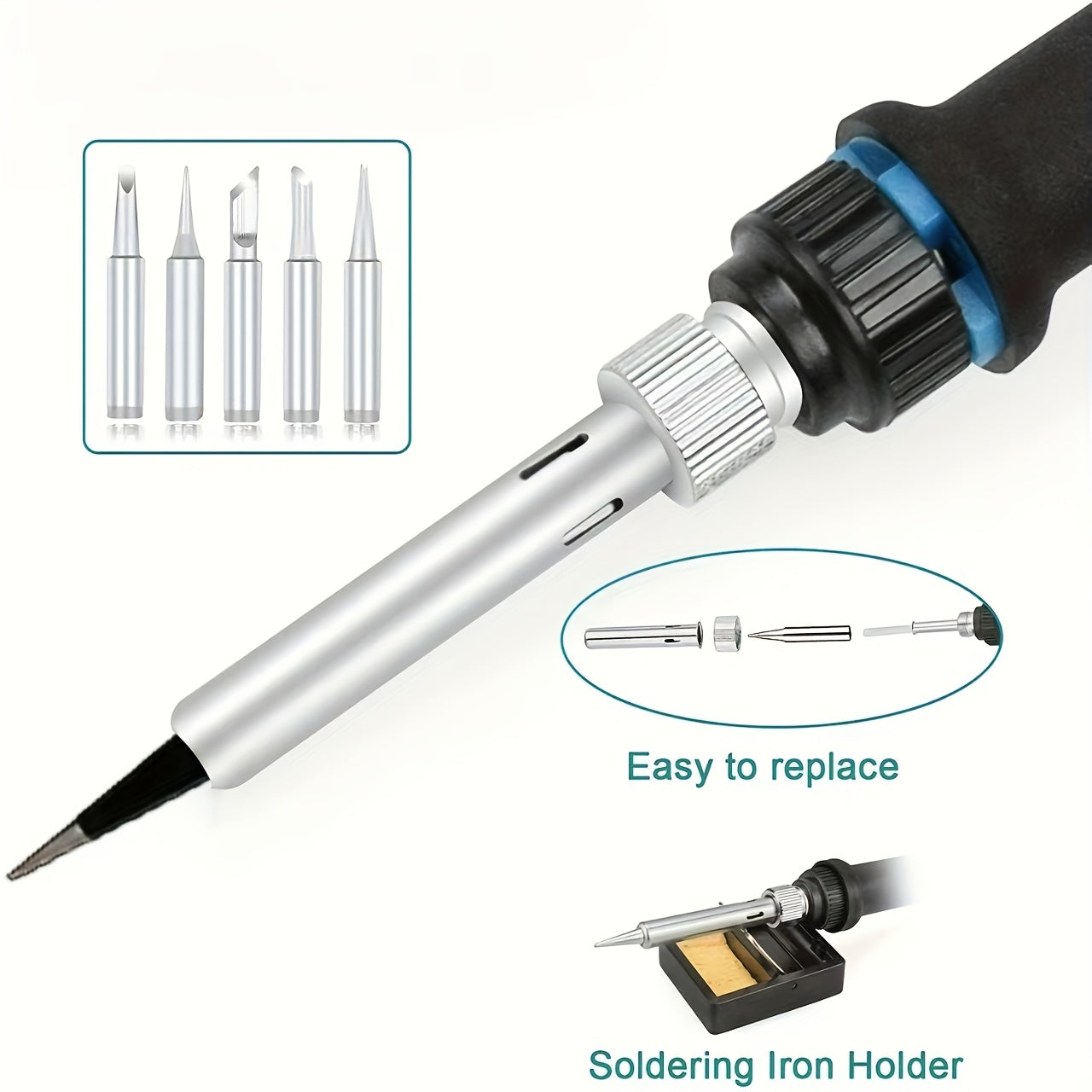 80W electric soldering iron set with LED display, adjustable temperature, EU plug, ideal for DIY projects, includes solder wire, precision tips, and soldering iron kit.