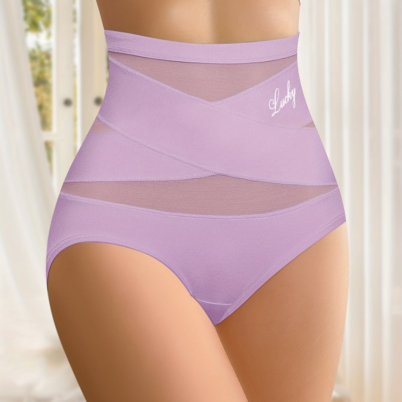 MIOTAN High-Waisted Tummy Control Women's Briefs with Breathable Mesh Waist Cincher, Seamless Shaping Underwear with Butt Lifting. Solid color in 90% Polyester 10% Elastane fabric.