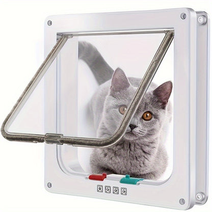 1pc 4-Way Lockable Clamshell Pet Door controls cat access.