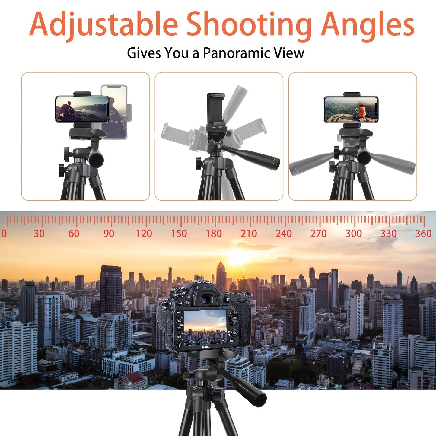 ZOMEI 129.54cm Aluminum Tripod with Remote Control and Phone Holder for Recording Meetings and Live Streaming Outdoors, Button Battery Powered.