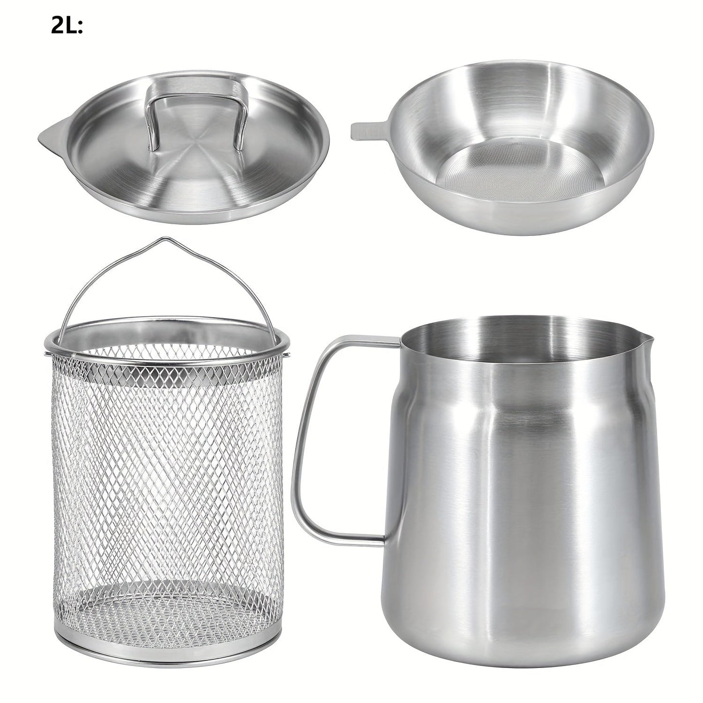 Stainless Steel Oil Filter Pot with Mesh Strainer- Large Capacity, 304 Stainless Steel Oil Pot with Dust Cover and Leakage Net- Multi-functional Kitchen Tool for Frying and Filtering- Essential Kitchen Accessory