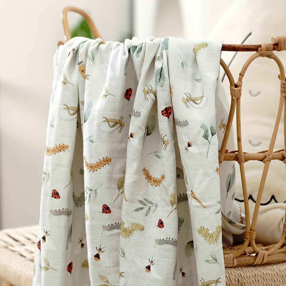 Bamboo Cotton 2-layer Blanket with Soft Muslin Swaddle Wrap, Digital Print, Size 119.38*109.22cm