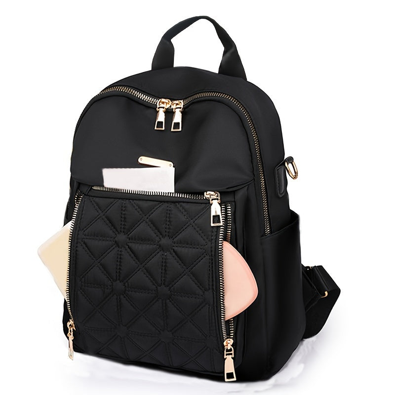 Fashionable nylon backpack with zipper closure and soft shell laptop bag.