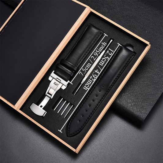 Set of Men's Casual Watch Straps with Butterfly Clasp - Includes Soft PU Leather Bands in Gift Box, Suitable for 18mm, 20mm, 22mm, and 24mm Watches