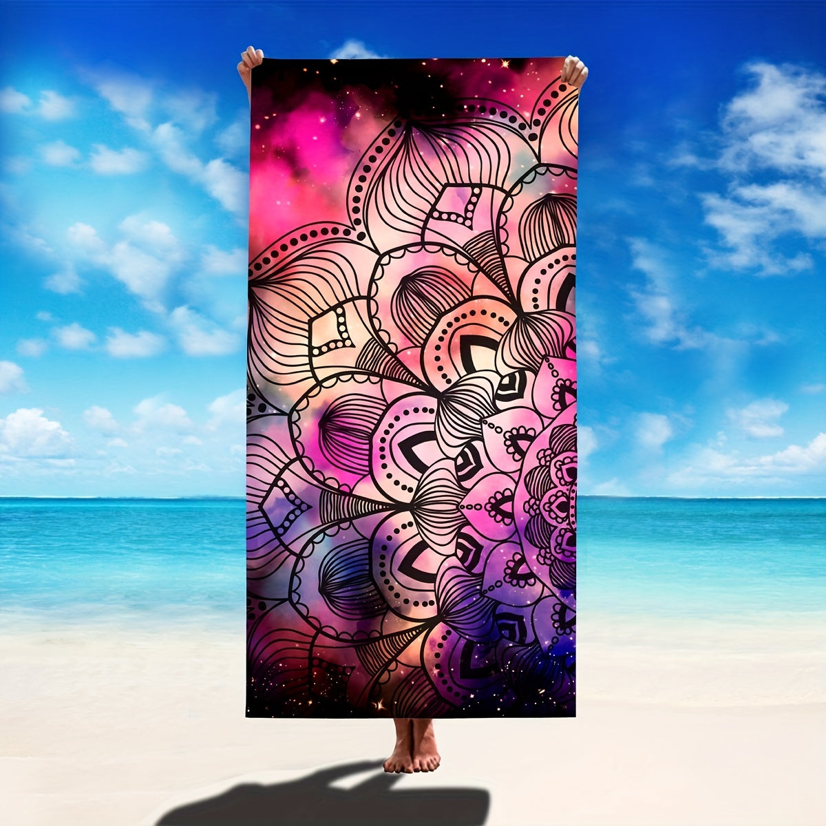 Fast-drying microfiber beach towel with tropical floral design, lightweight and absorbent, great for swimming, gym, yoga, and travel.