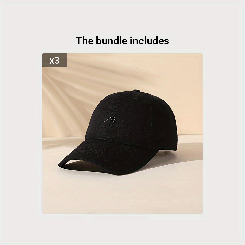 Men's adjustable black baseball cap with wave design for outdoor sports and casual wear.