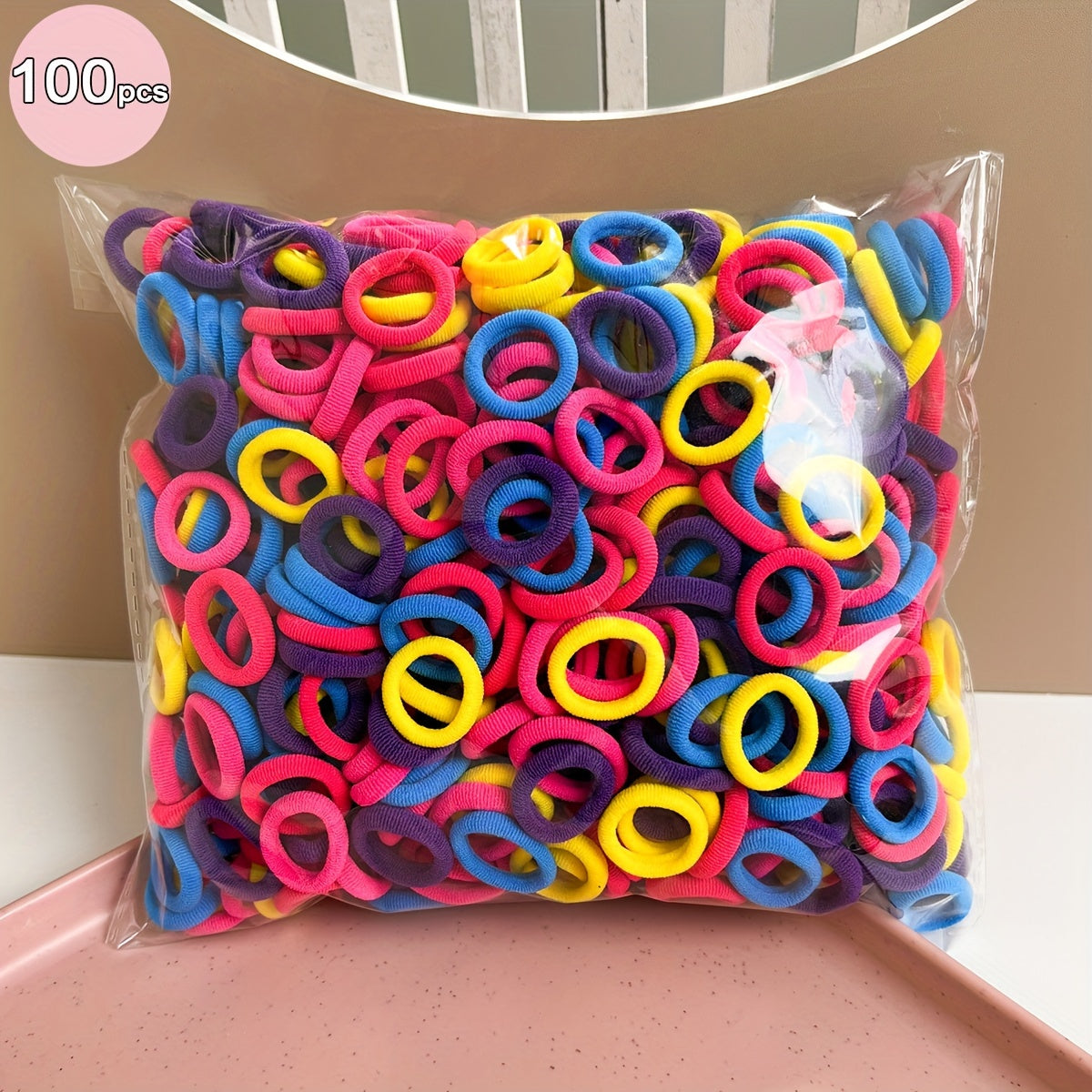 100 high elasticity rubber bands for girls, perfect for creating hair buns and ponytails without causing damage.