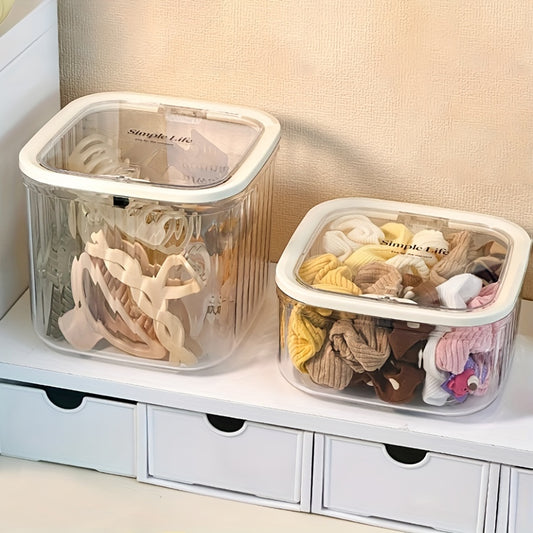 Hair accessories organizer for girls with lid for storage and organization of headbands, bows, hair clips, and swabs.