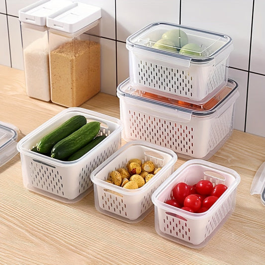 Set of 4 Storage Containers, Versatile Leak-proof and Reusable Food Storage Boxes with Lids, BPA-free 2-layer Sealed Boxes for Meat, Grains, Fruits, and Vegetables. Perfect for Kitchen Organization and Storage, Essential Kitchen Accessories.