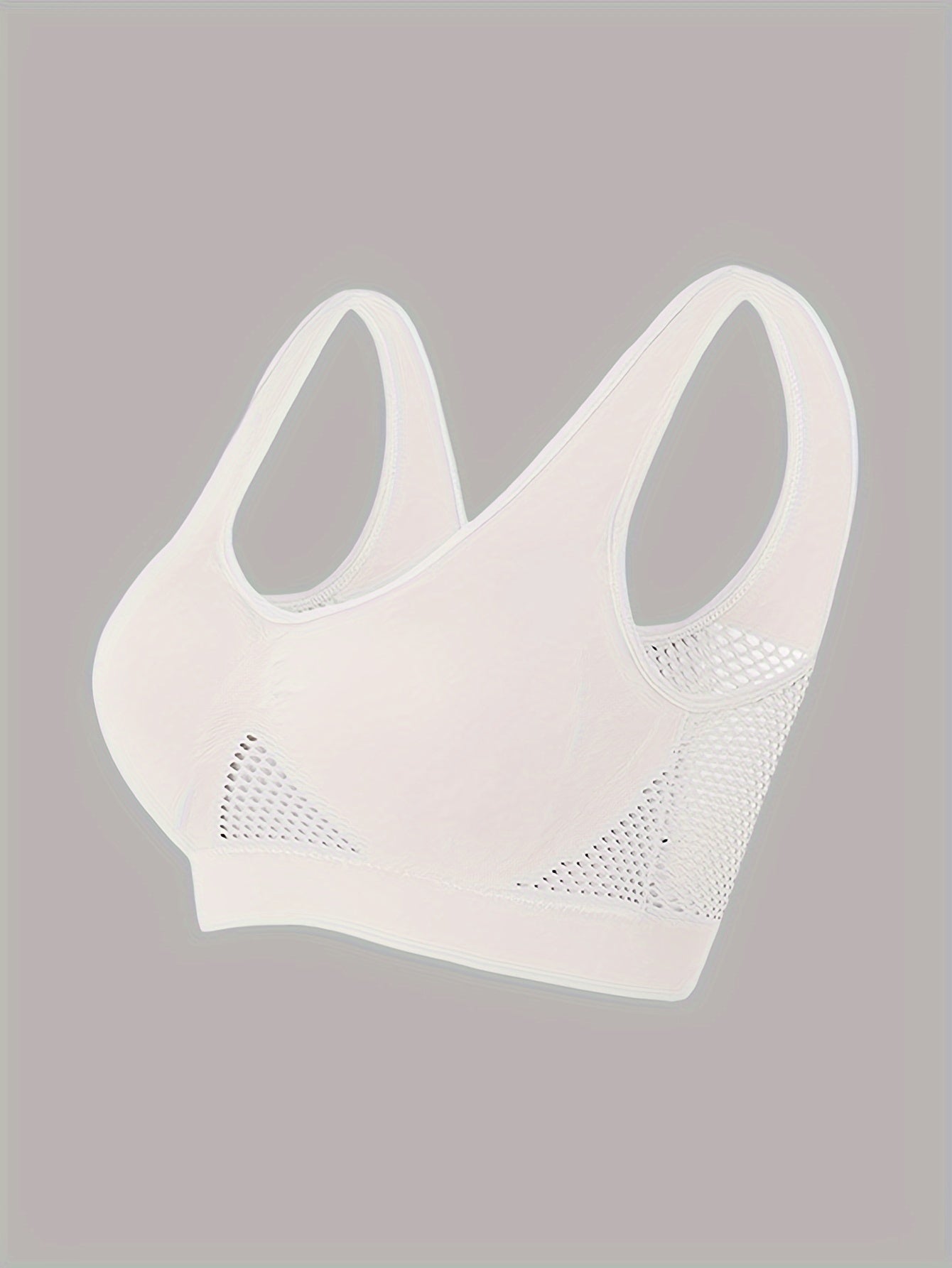 1pc Solid Seamless Mesh Tank Bra with Anti Sagging Design, Simple Comfortable Push Up Style for Women's Lingerie.