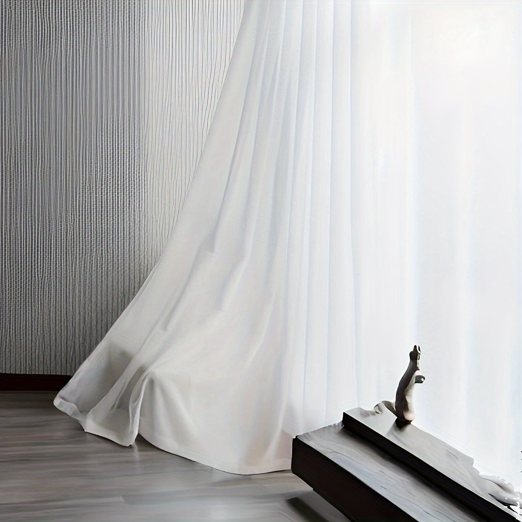 Beautifully designed sheer curtain in a single shade - features a rod pocket for effortless hanging. Ideal for enhancing the décor of your living room, bedroom, kitchen, or bathroom.