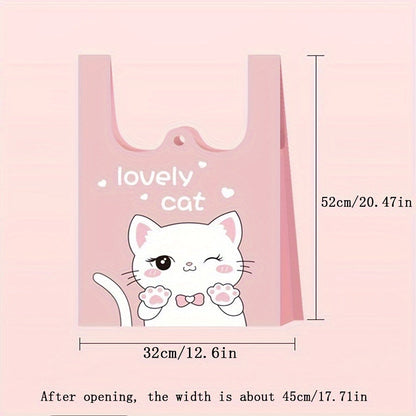 50 adorable pink kitten drawstring trash bags, each holding 15.14 liters and made with extra thick 30μm material. Ideal for use at home or while shopping.