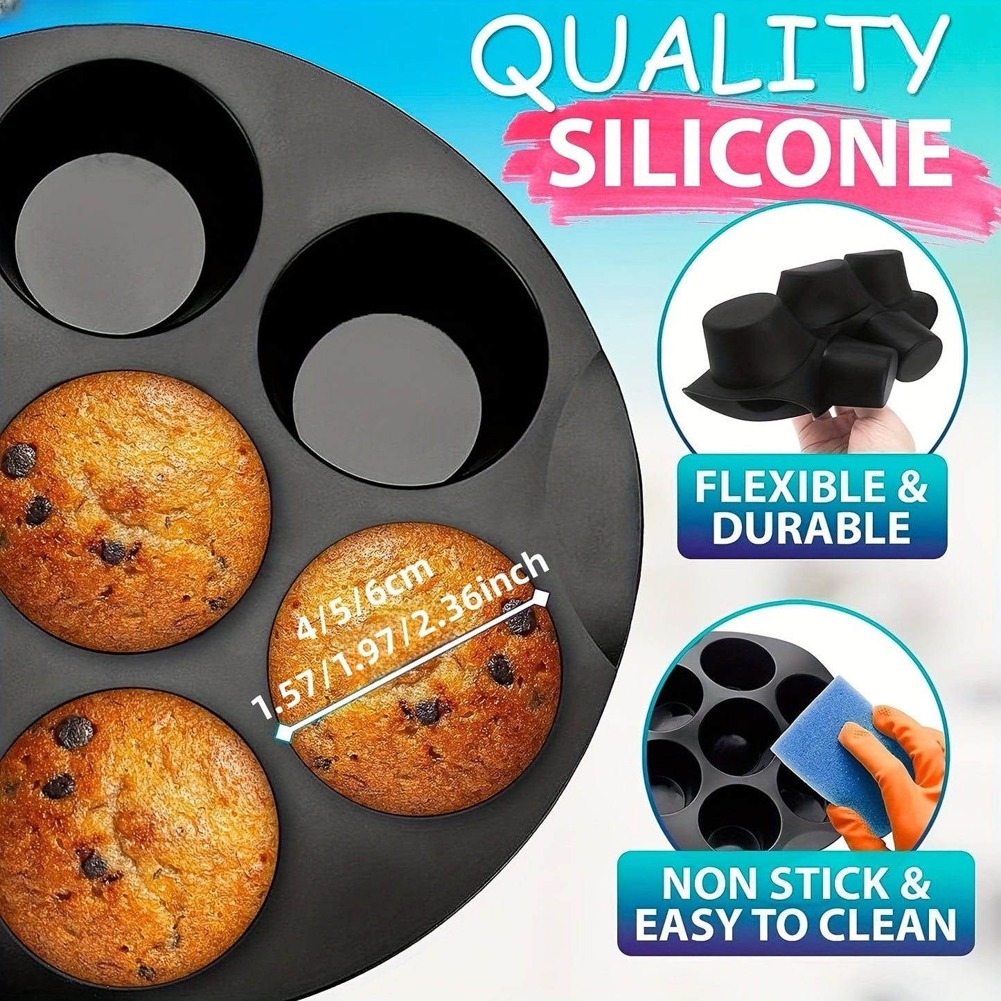 Get your hands on the Air Fryer Muffin Pan, a silicone mini cupcake mold that fits 3.7QT - 6.1QT air fryers. This versatile baking tool is a must-have kitchen gadget for all your baking needs.