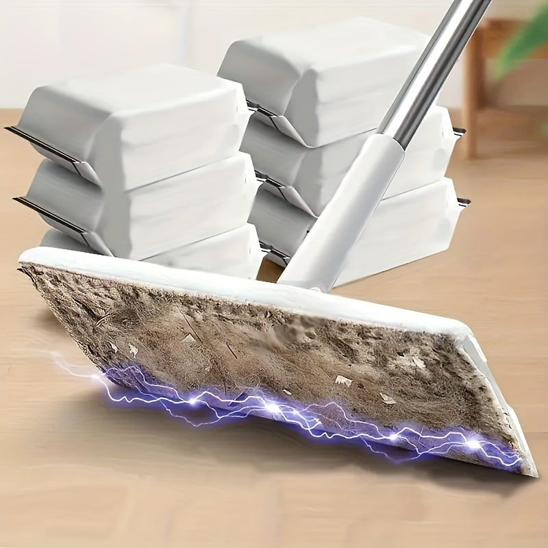 The Electrostatic Dust Mop Set is designed for both wet and dry use, making it perfect for cleaning in the kitchen, bathroom, and on tile, hardwood, and laminate floors. This easy-to-use flat mop system comes with disposable pads for quick and effortless