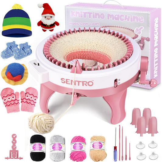 Sentro 48-Needle Knitting Machine Kit with Stand for Adults and Beginners, Ideal for Making Hats, Scarves, and Gloves. Random yarn color included.