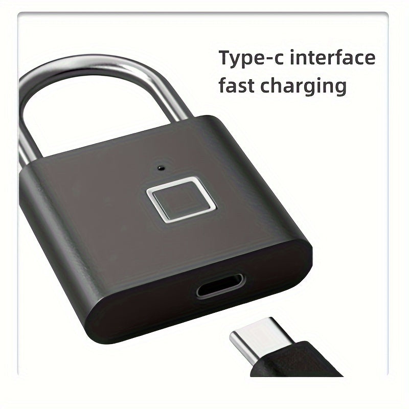 Upgraded Type-C fingerprint padlock with storage for 20 prints, made of zinc-golden alloy.